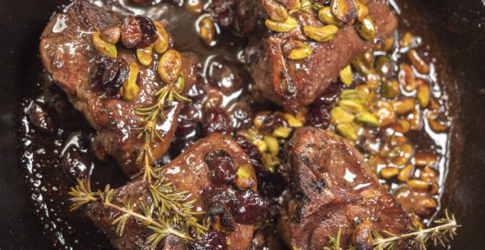 Cast Iron Lamb with Dried Cherries & Pistachios